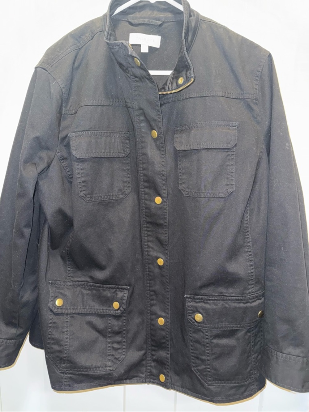 Talbots Black Utility Jacket with Snap Pockets